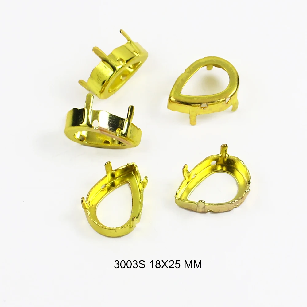 50pcs gold Tear Drop Horse Eye Various Shapes Cork Bases claw setting for glass Rhinestones Crystal Sew On Clothes needlework