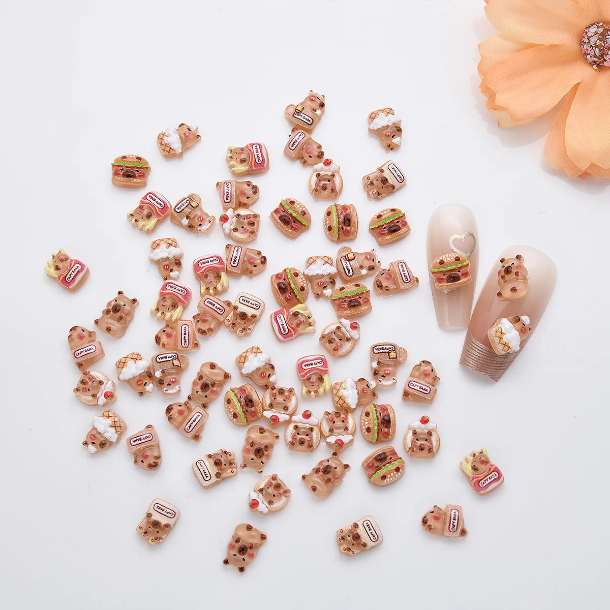 Cartoon Nail Accessories with Resin, Cute Capybara Hedgehog Resin Decorations 20pcs Cute 3D Cartoon Nail Art Decoration