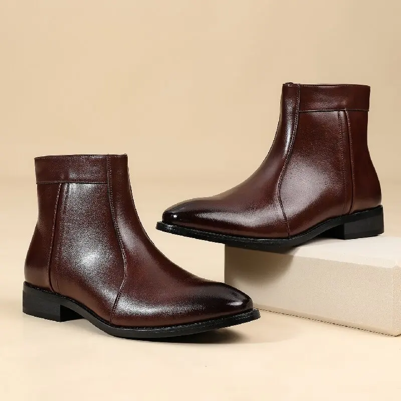 New Men Business Short Boots Black Brown Side Zipper Classic British Casual Fashion Versatile Ankle Boots Sizes 39-46 Men Boot