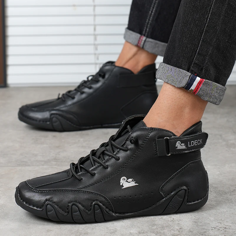 Black high top sports shoes for spring fashion and durable boot design with comfortable sole sliding into men's and women's off-