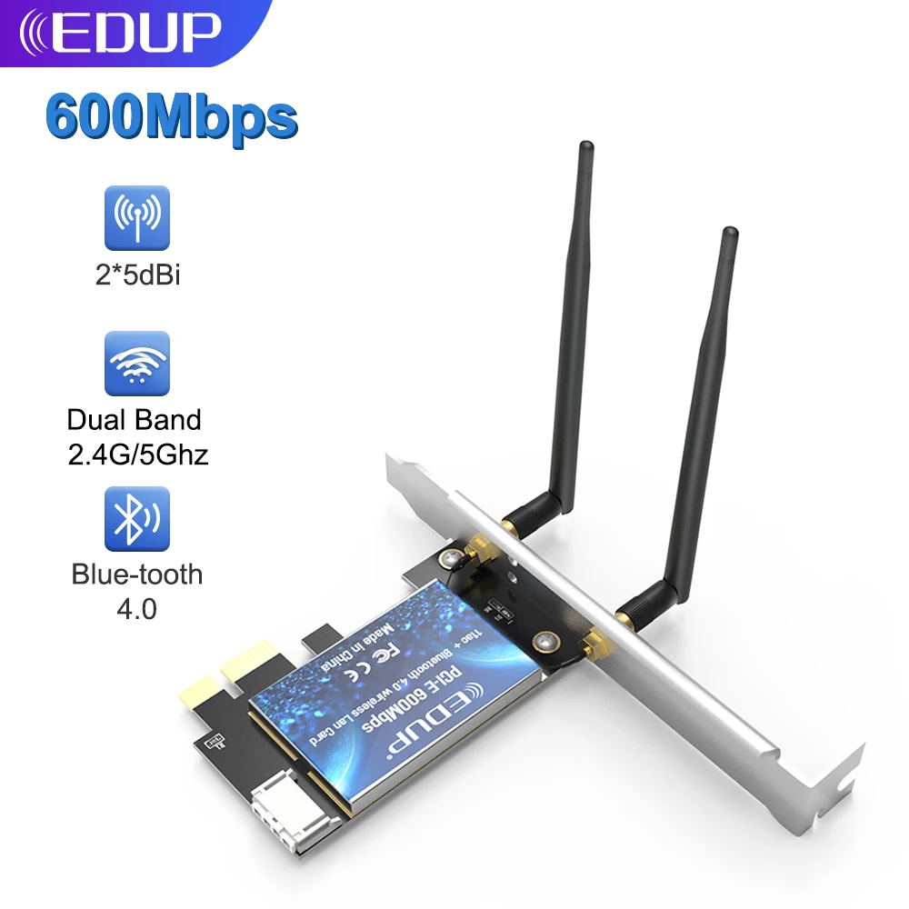 EDUP Wireless Network Card PCIe Adapter 600Mbps Bluetooth4.0 WiFi Adapter 2.4Ghz 5.8Ghz PCI Express LAN Card Adapter For Windows