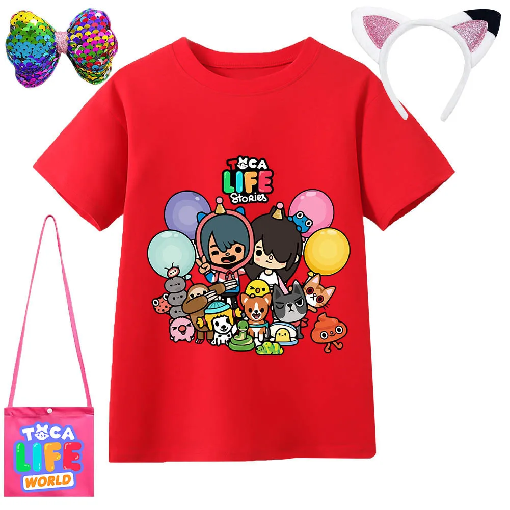 Wish Asha Toca Boca 3D T-shirt 4 Pcs Children Anime T Toca Life World Girls O-neck Sweatshirt Casual Daily Tracksuit Kids Top