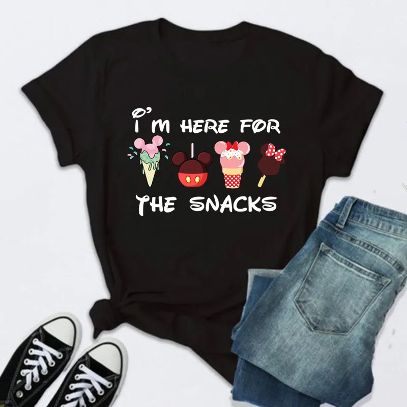 Cute I'm Here for the Snacks Tops Women Clothing Summer Short Sleeve Female T-shirt Casual Tops Y2k Streetwear