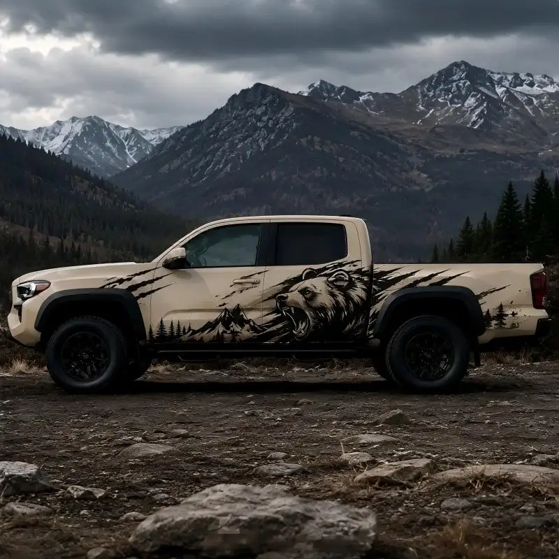 For Toyota Tacoma Brown Bear Car Sticker Side Body Stripe Decal Racing Strip Auto Exterior Off-Road Modification Accessories