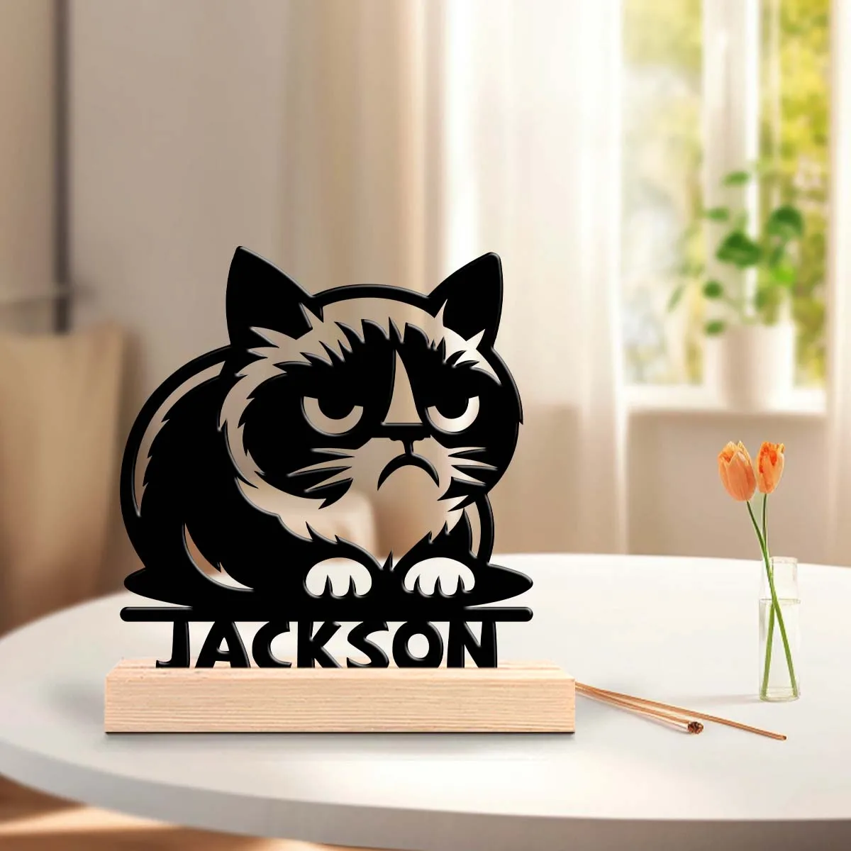 1pc Interesting Metal Desktop Decoration Custom Content With Wooden Base Holiday Gifts for Family and Friends