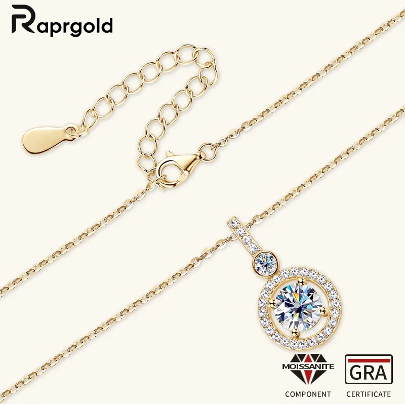 RAPRGOLD D Color VVS1 Moissanite Round Pendant Necklace for Women S925 Sterling Silver Necklaces Jewelry Gifts Collares with GRA