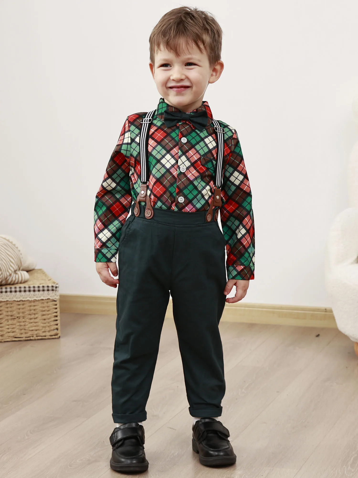 

Toddler Baby Boy Clothes 1-5T Gentleman Suit Long Sleeves Shirt + Suspender Pants + Bowtie Toddler Boy Outfits