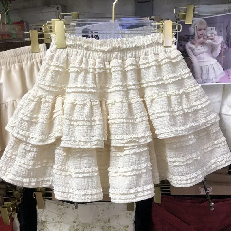 

Women Puffy Skirt Y2k Cake Dress Lace Short Skirt Woman Clothing Ruffles Sweet Ballet Style Streetwear Vintage Design Casual