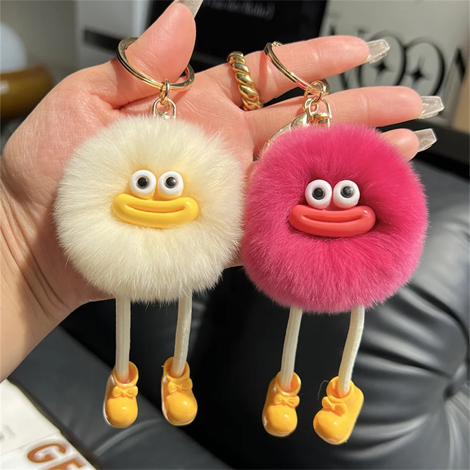 Wholesale Cute Lazy Rabbit Fur Small Briquettes Keychain Small Briquettes Car Keychain Pendant Korean Plush School Bag Pendant