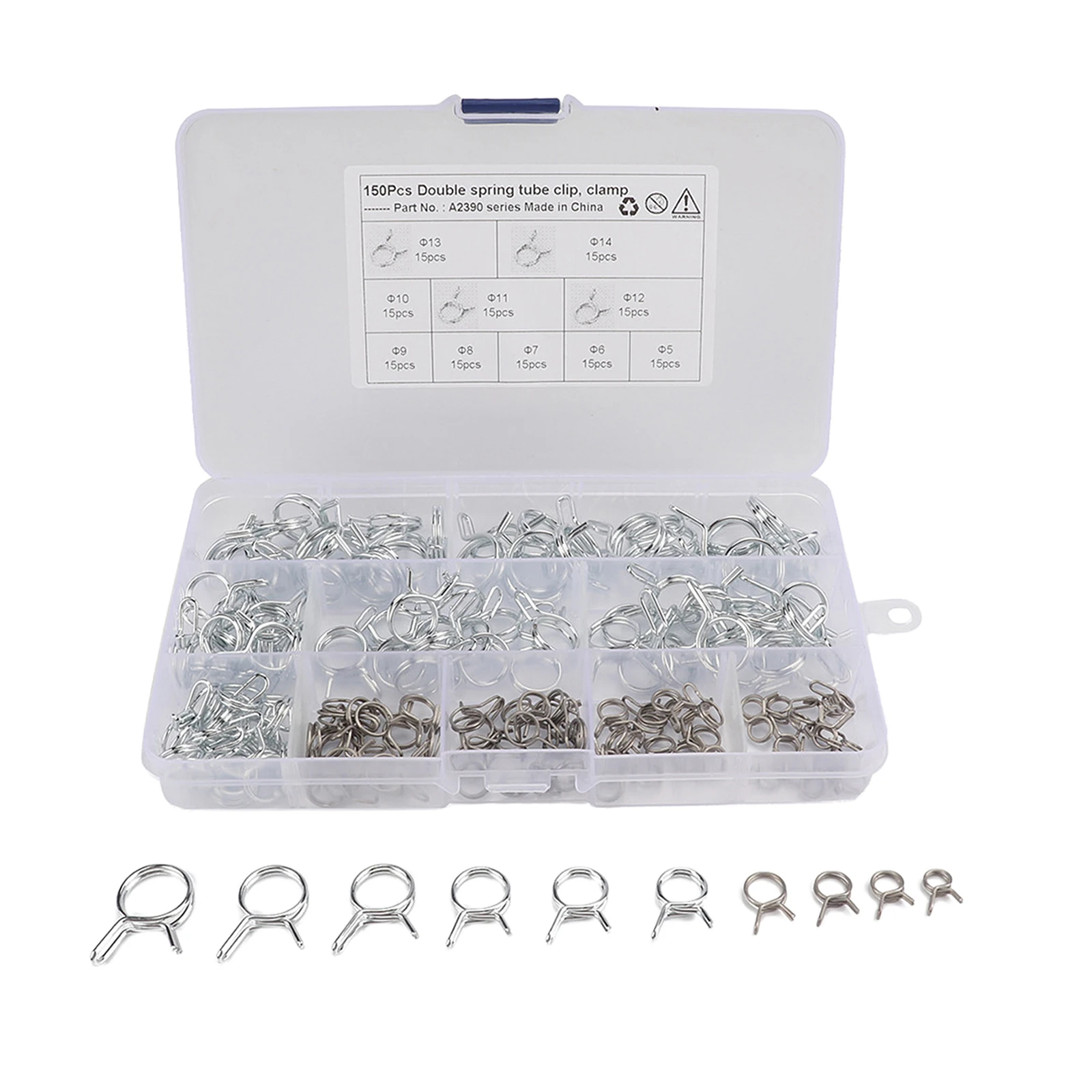 150pcs Multi Size Double Wire Spring Clamp Assortment Automotive Hose Clip Kit for Motorcycle and Boat
