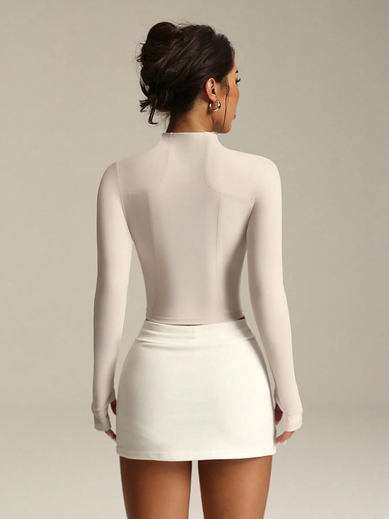 Damen Eng Anliegende Yoga-Jacke mit Reißverschluss, Langarm, für Fitness und Training, mit Daumenloch – Detail 6