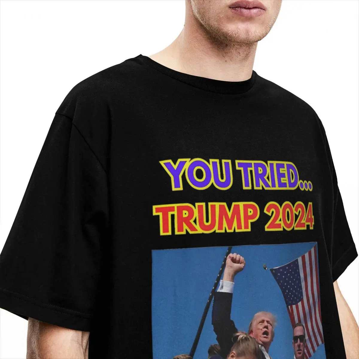 Trump T-Shirt Failed Assassination Attempt Trendy Cool T Shirts Short Sleeves Tops Beach 100% Cotton O-Neck Oversized Top Tees