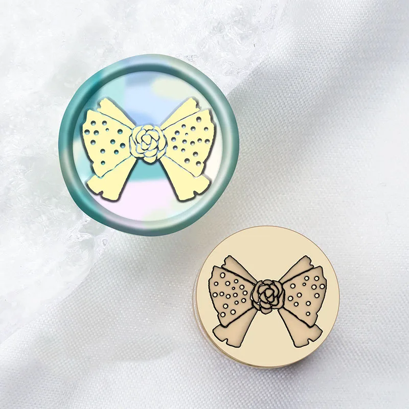 1pc Bow and Coffee Wax Seal Stamp 1.5cm Mini Laser Engraving Brass Head Beautifully Crafted Wax Stamp Suitable For Envelope Post