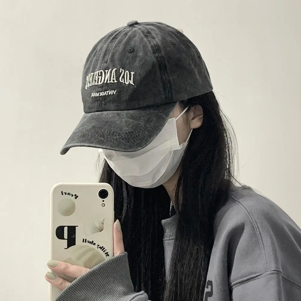 Vintage Grey Baseball Cap For Women Summer American Style Washed Big Head Circumference Hat Versatile Face Slimming Duckbill Cap