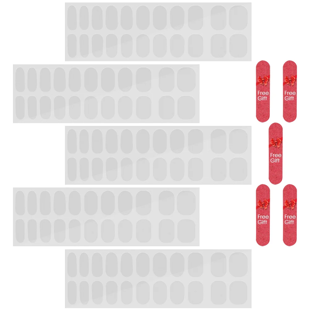 5 Blatt Nagelaufkleber, französische Maniküre-Streifen, Gel-Set, halbgehärtetes Pediküre-Lack, doppelseitiges Klebeband, transparente Nägel