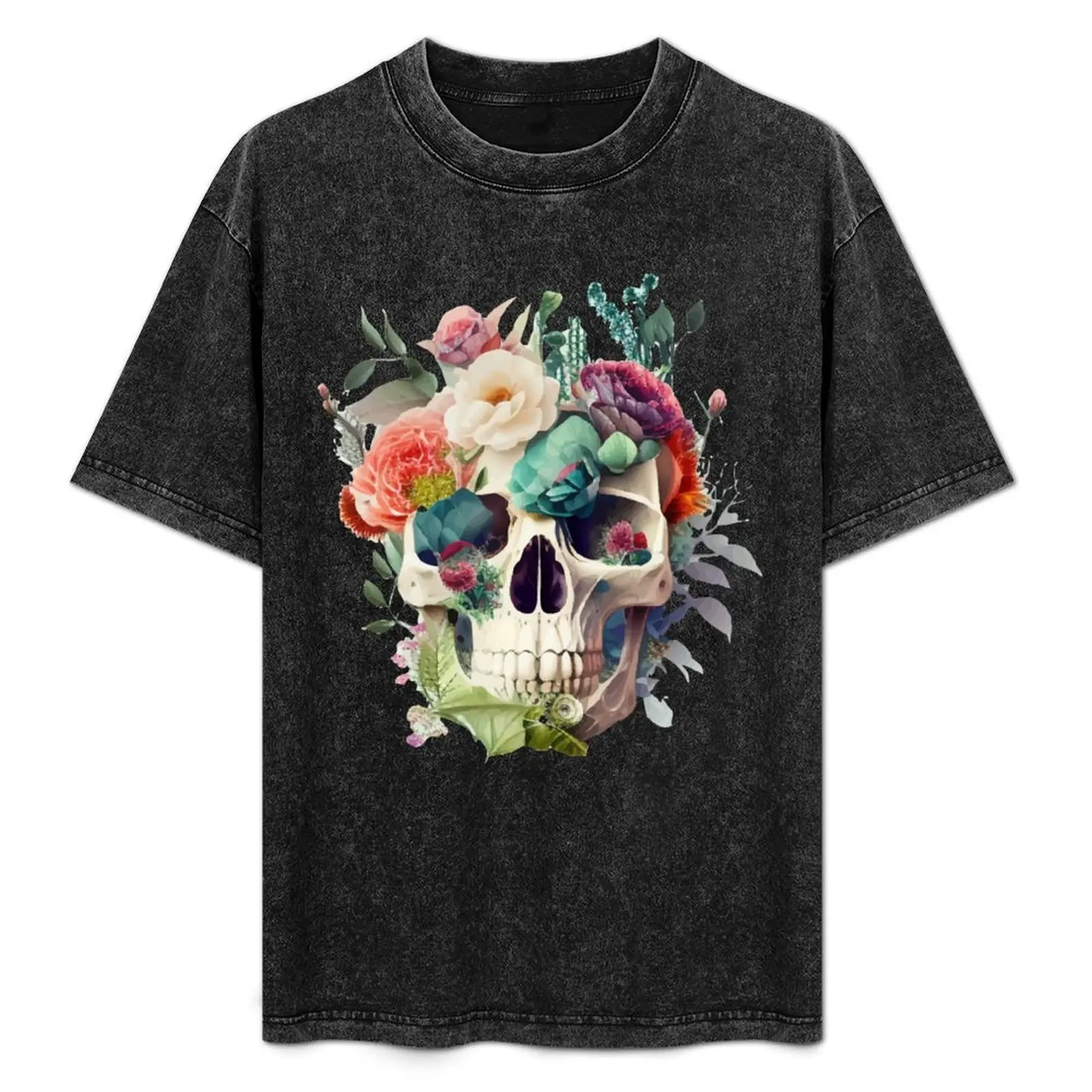 

Skulls and Botany, Watercolor Skeleton and Flowers T-Shirt Summer Sports Quick Dry T-Shirt