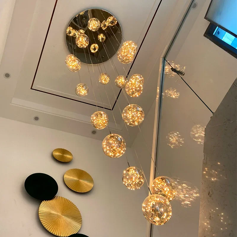 Modern Led Chandelier Glass Ball Dimmable For Staircase Living Room Pendant Lamps Home Decor Lighting Suspension Design Lusters