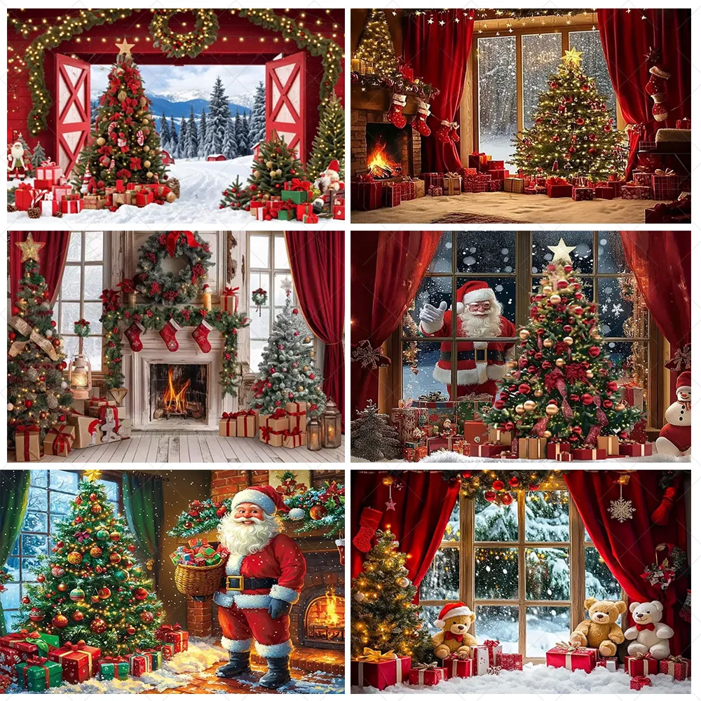 

Winter Christmas Santa Claus Background Banner Xmas Tree Backdrop Supplies Merry Christmas Party Decoration Photo Shoot Props