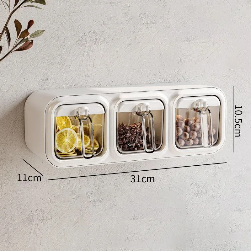 Multi grid wall hanging seasoning box, kitchen seasoning storage rack, storing household combination set seasoning wall shelf