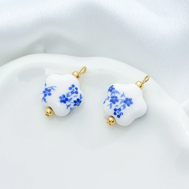 5Pcs Blue printing Ceramic Pendants Adorable Ceramic Charms, DIY Jewelry, Necklaces, Earrings, Keychains