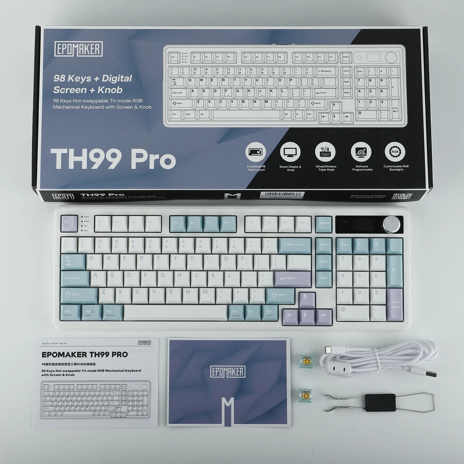 EPOMAKER TH99 PRO 96% ANSI 미국 레이아웃 핫스왑 유선/블루투스/2.4GHz 무선 기계식 키보드 10000mAh PC/Mac용