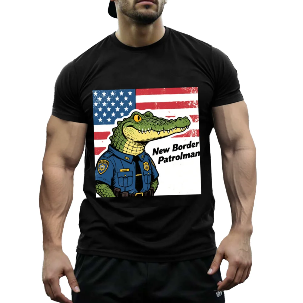 Funny Crocodile New Border Patrolman Creative Print Casual Cotton T-Shirts Unisex Tee Shirt Men Women Oversize T-shirt Gifts view 3