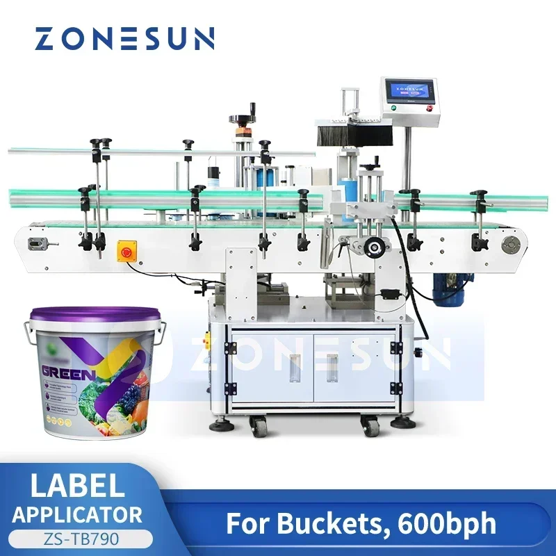 Zonesun Tapered Bottle Labeling Machine Pail Labeler Bucket Labeling Machine Label Applicator Wrap-around Labeler ZS-TB790