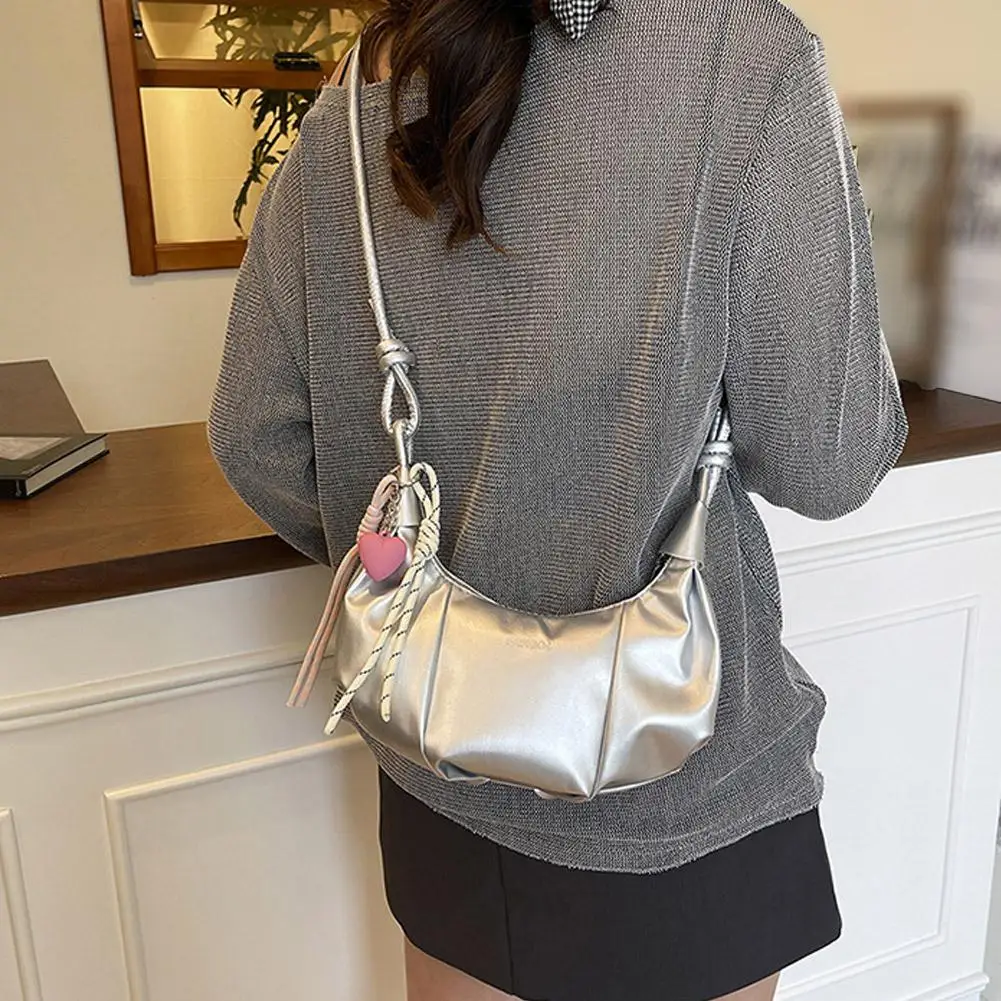 Umhängetasche für Damen, Kunstleder-Schultertasche, plissierte Halbmond-Hobo-Tasche, Unterarm-Tasche, lässige Umhängetasche, Messenger-Tasche – Detail 21