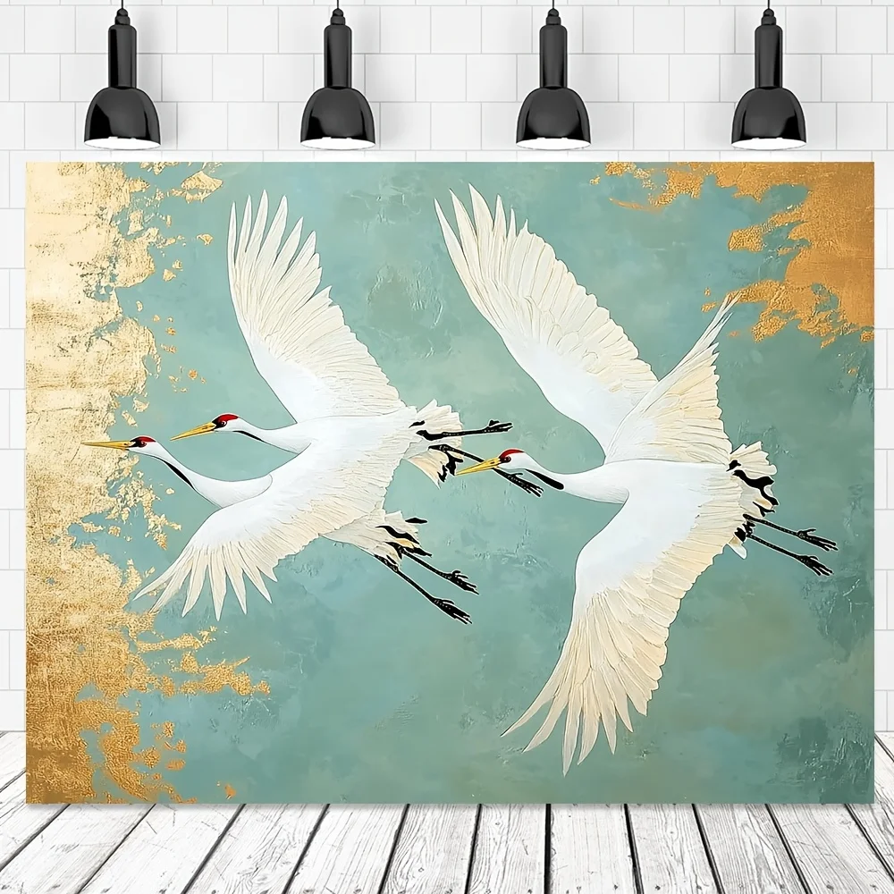 Flying White Cranes Tapestry Wall Hanging Art Decor Elegant Asian Style With Golden Accents For Living Room Bedroom non-toxic