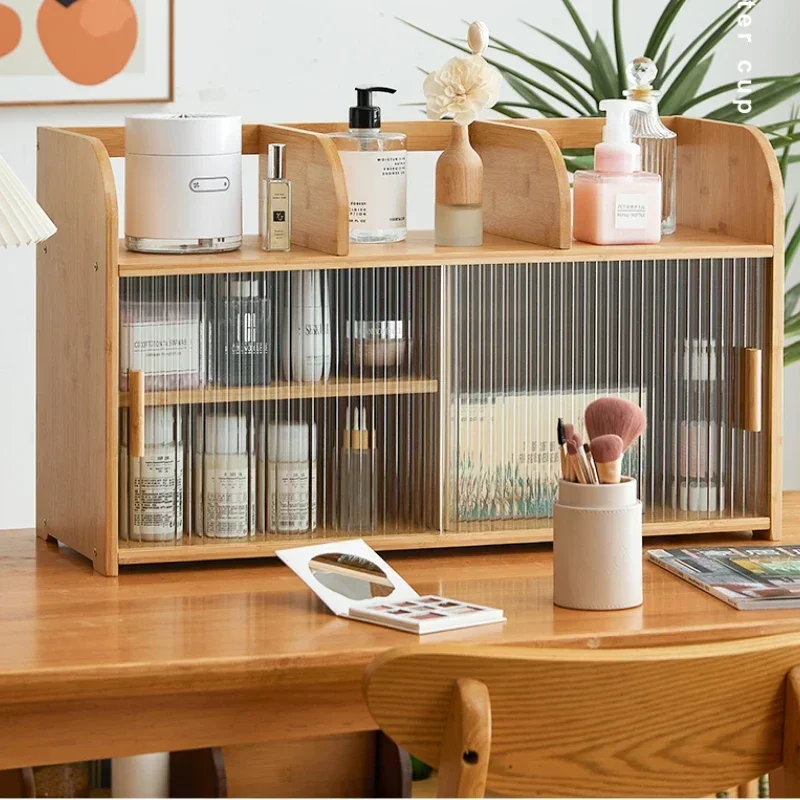 Bamboo Tea Cabinet for Living Room, Multifunctional Storage, Changhong Glass Shelves, Kitchen Organizer