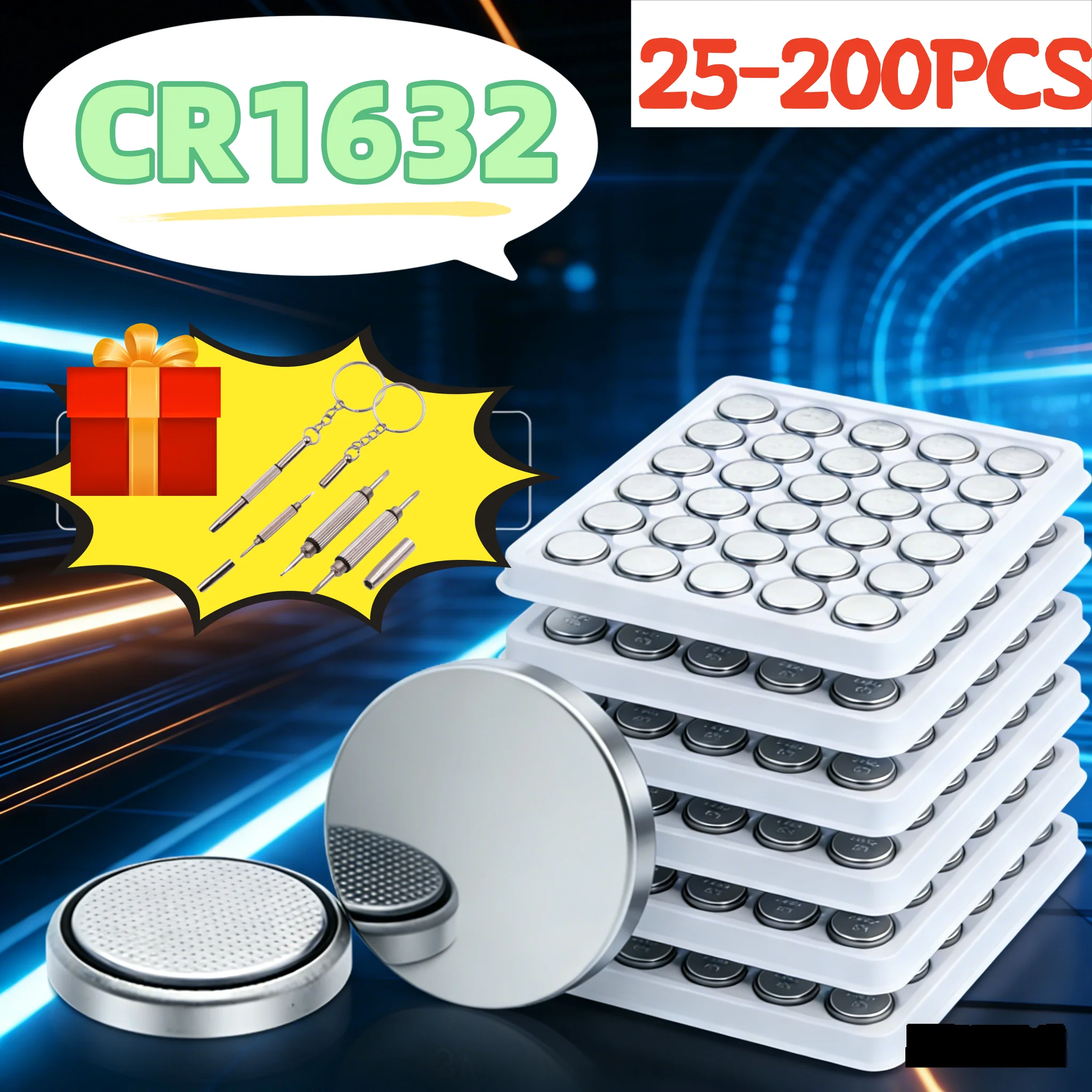 

25-200PCS 3V Lithium Button Battery Coin Cell DL1632 BR1632 KCR1632 ECR1632 for Car Remote Control Watch Button Coin Cells