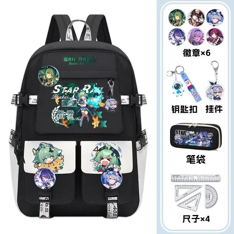 31×45×14cm Black White, Honkai: Star Rail, Student Kids Teens School Bags, Large Capacity Mochilas Anime Backpacks Girls Boys