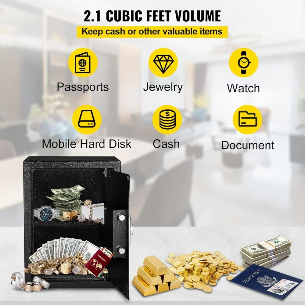 Accesso alle impronte digitali Cassaforte digitale in acciaio da 2,1 piedi cubi per riporre contanti e oggetti di valore