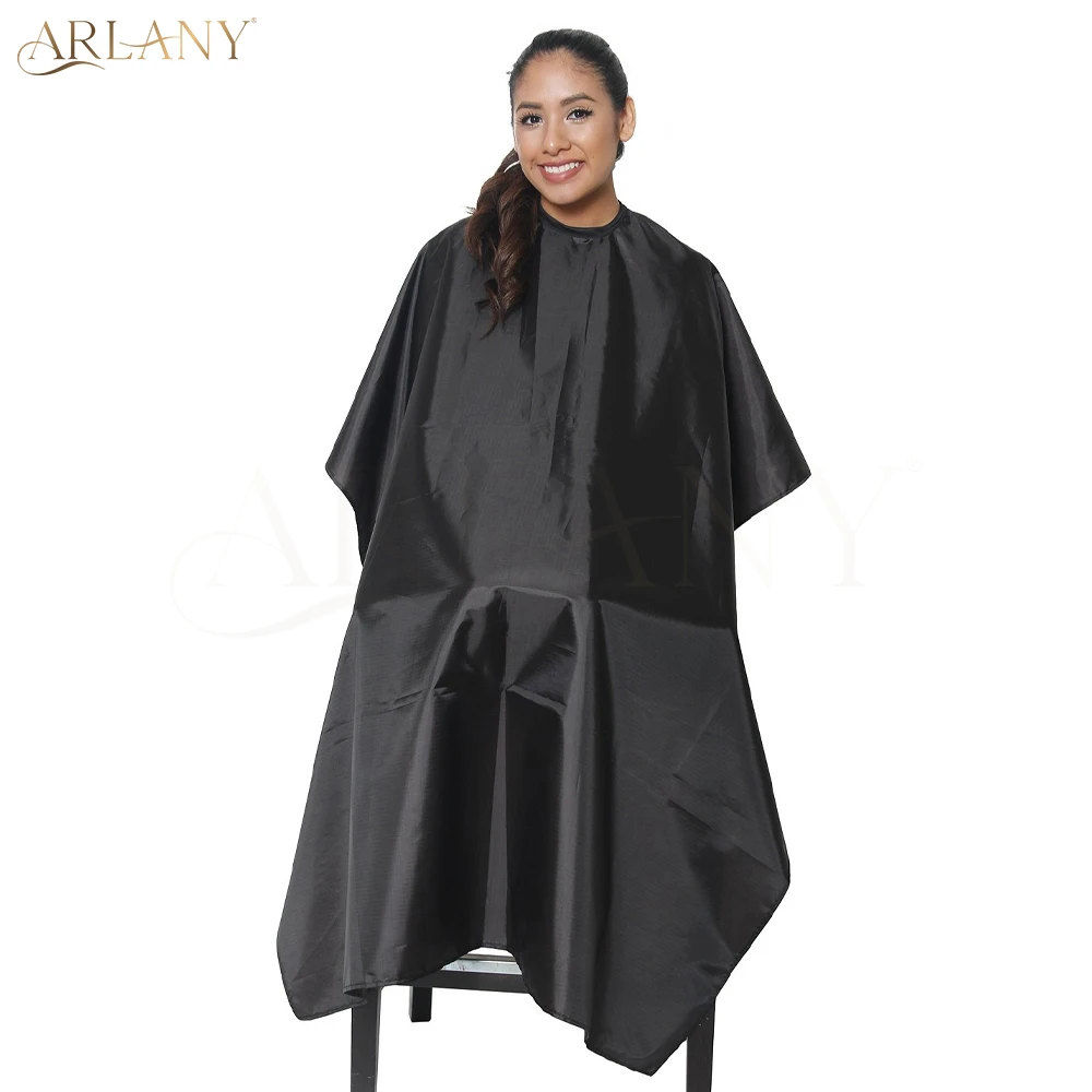 ARLANY-Bata de peluquero impermeable con cierre ajustable, delantal de peluquero, capa de corte de pelo, color negro