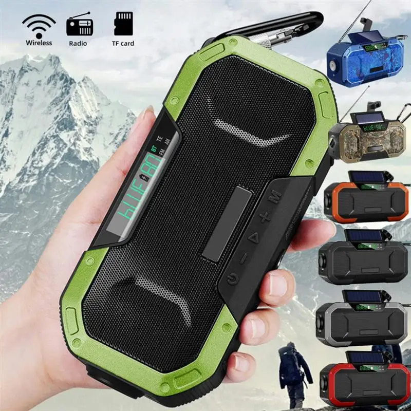 To Multifunctional Bluetooth Speaker Radio Solar Hand Crank Dynamo Powered FM/AM Weather Radio IPX5 Outdoor Flashlight SOS