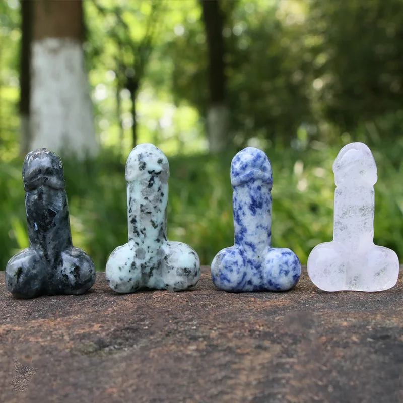 Natural Stone Penis Figurine, Carved Dildos, Phallus Polished Quartz, Healing Crystal, Chakra Reiki Statue Decoration, 30x50mm