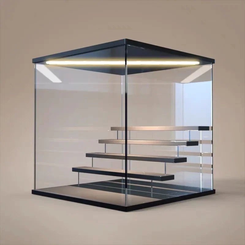 3/5 Tiers Acrylic Display Rack Transparent Blind Box Showcase LED Light Ladder Handmade Anime Car Model Dustproof Cabinet