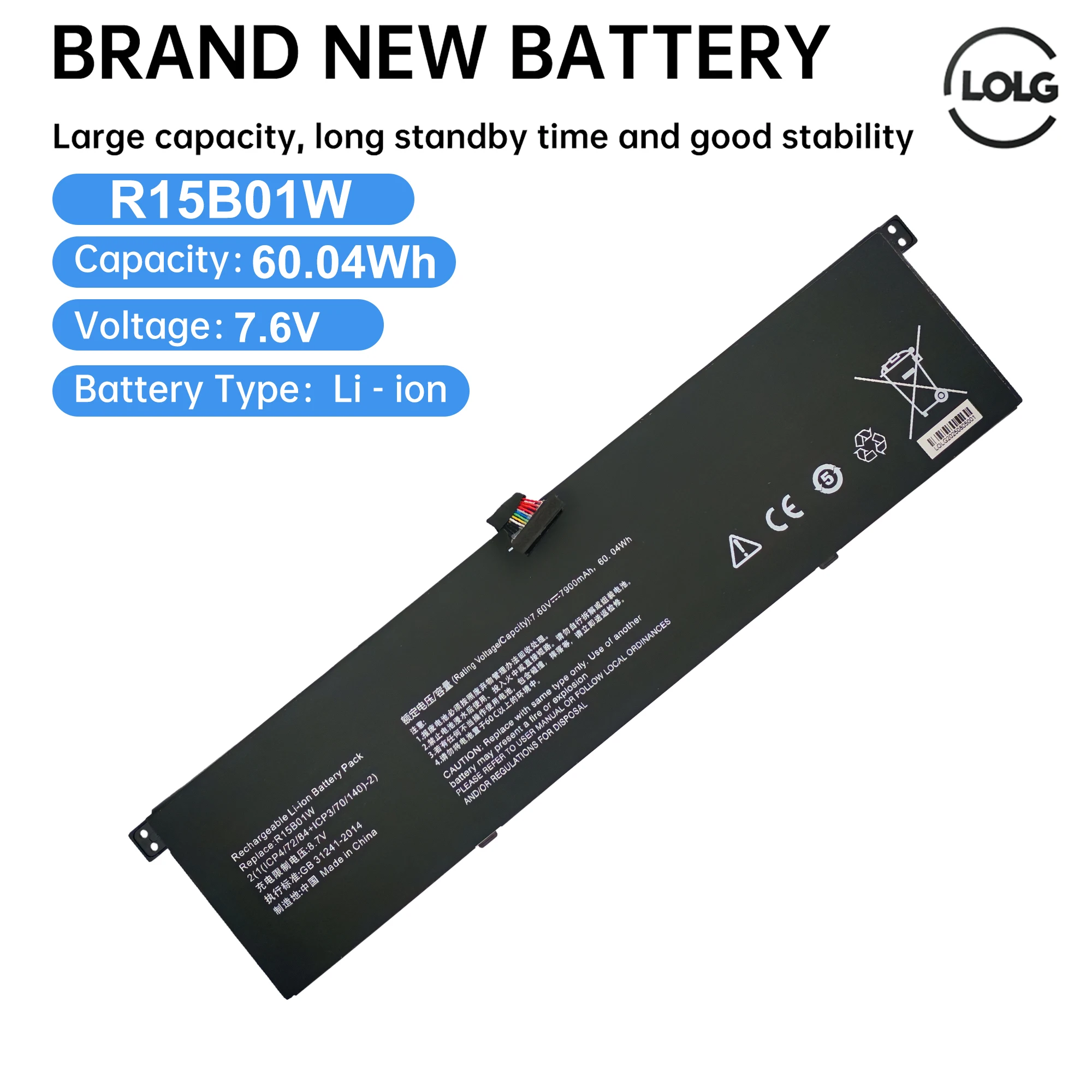 

LOLG R15B01W Аккумулятор для ноутбука Xiaomi Pro 15,6 дюймов серии TM1701 171501-AQ TM1707 Ноутбук 7900 мАч/60,4 Втч Бесплатные инструменты