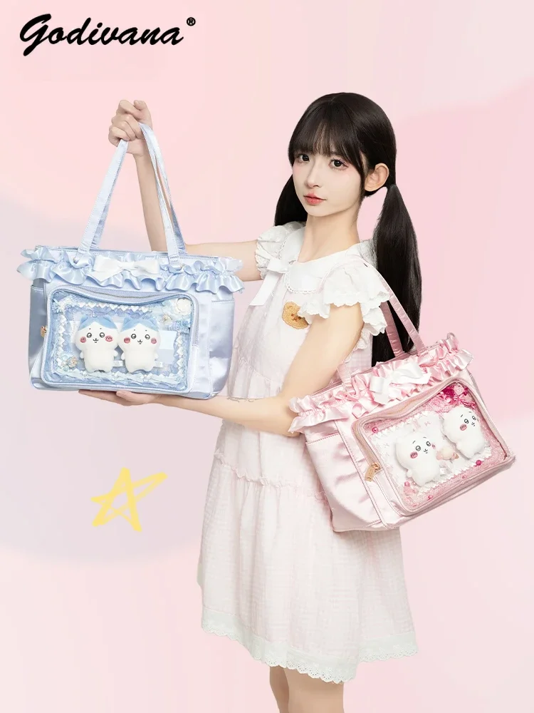 Original Design Ribbon Satin Sweet Bow Female Tote Itabag Two-dimensional Large-capacity Ribbon Commuter Handbag Shoulder Bags