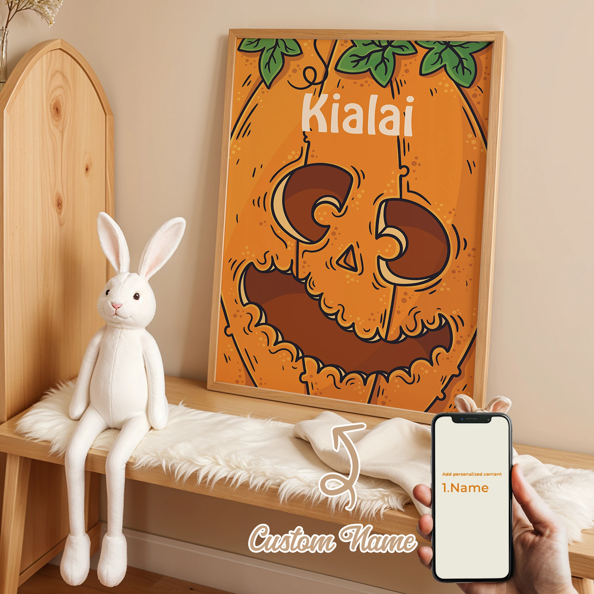 

Personalized Custom Name Horror Pumpkin Wall Art Printmaking Canvas Painting Poster Picture For Halloween Living Room Home Decor