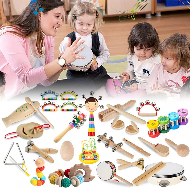 Sonajeros de madera para bebés, juego de agarre, juguete de dentición para niños, campana de cama, martillo de arena, juguete educativo, instrumentos musicales para niños