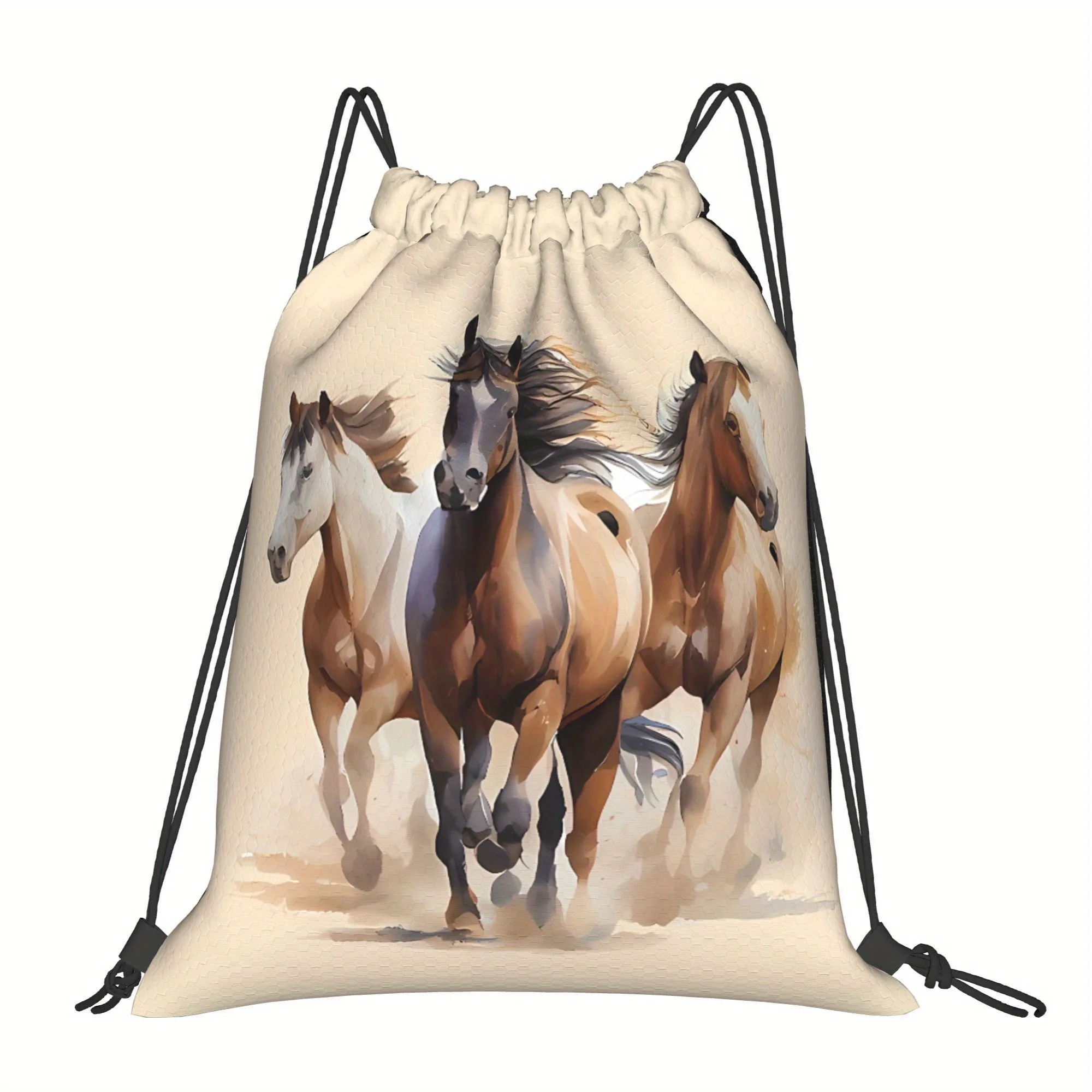 Equestrian Style Drawstring Backpack, Durable Soft Shell, Travel & Sports Universal Storage Bag