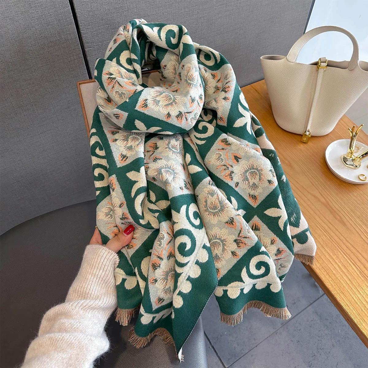Neue Mode Winter Duplex Druck Kaschmir Schal Frauen Hohe Qualität Verdicken Wrap Schal Damen Pashmina Jacquard Schals Luxus – Detail 14