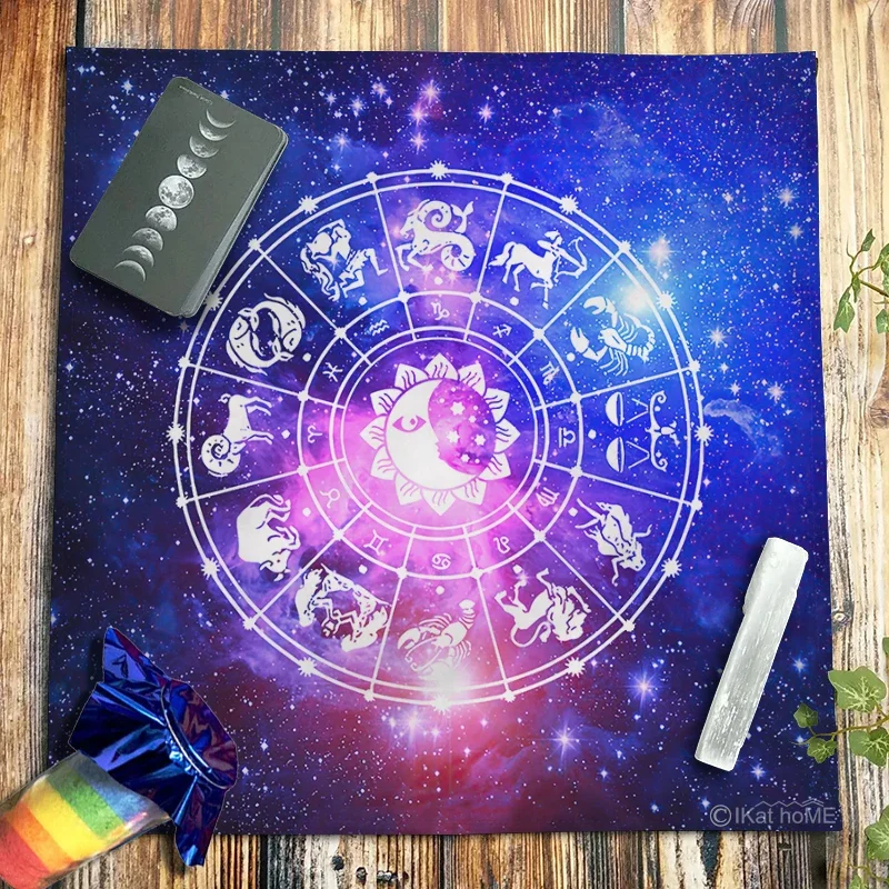 Galaxy Sun Moon Phases Tarot Tablecloth 12 Constellation Altar Cloth Oracle Card Pad Divination Witchcraft Astrology Tapestry