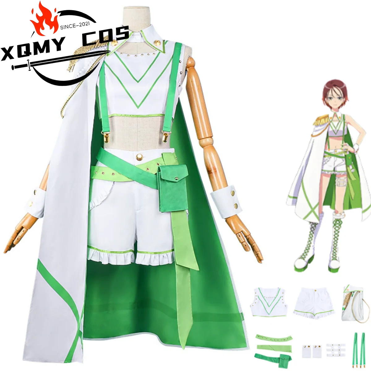 

XQNew Anime Maebashi Witches Kitahara Kyoka Cosplay Costume White Green Cloak Tops Shorts Woman Sexy Carnival Halloween Suit