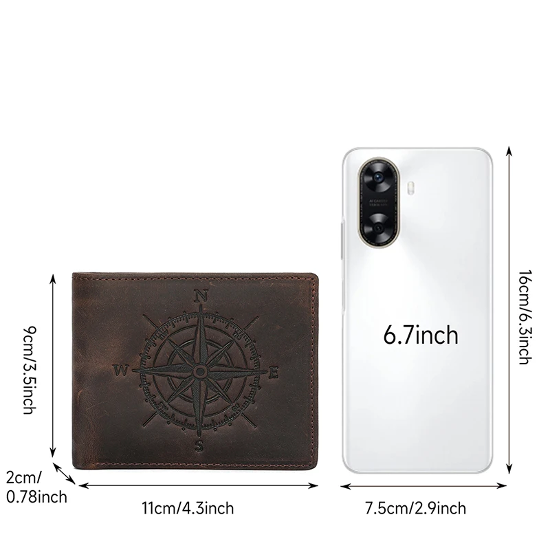 Men Genuine Short Wallet Vintage Money Pouch Multi-functional Anti-theft ID Window Crazy Horse Leather Coin Cash Pocket