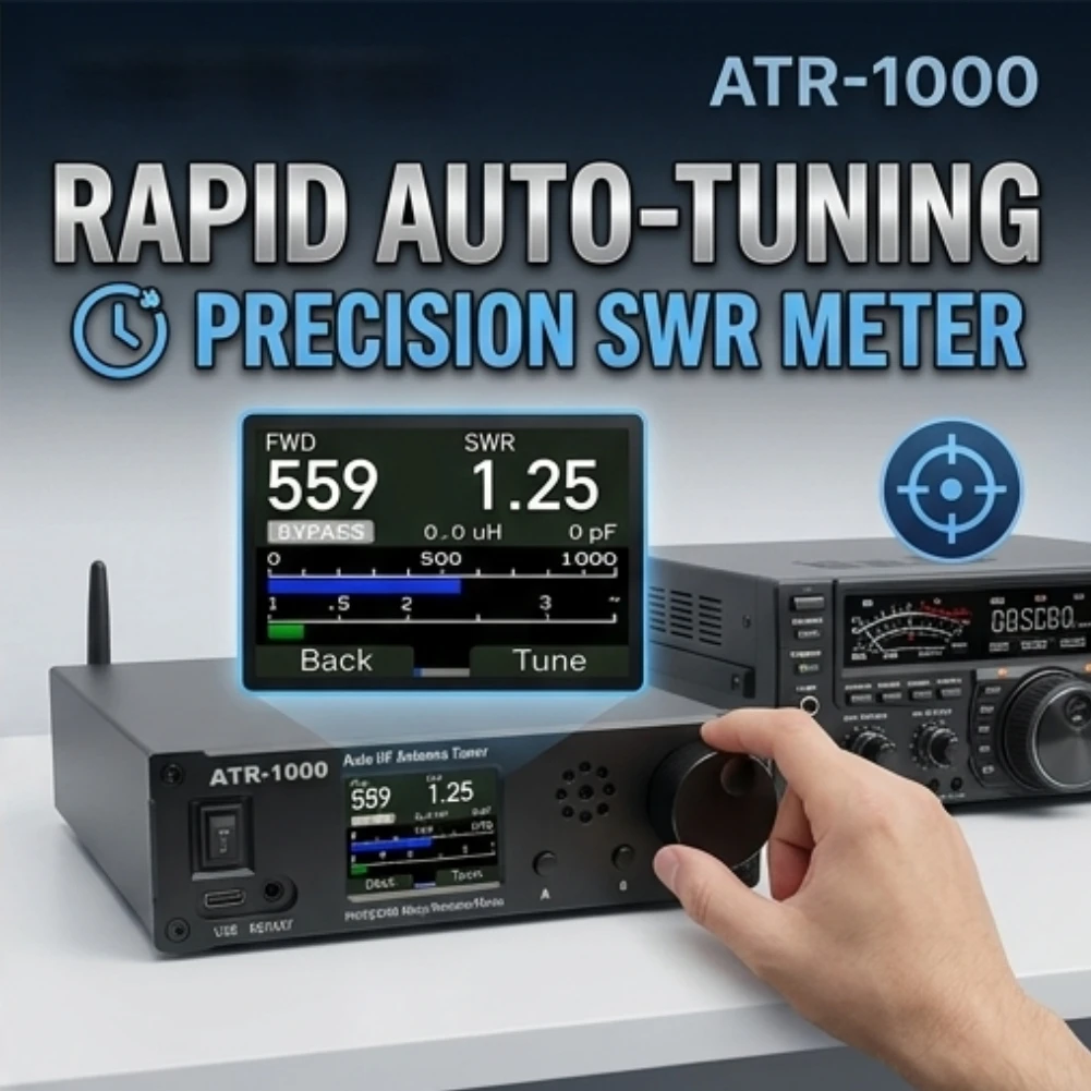 

ATR1000 1000W Auto HF Antenna Tuner 1.8-30MHz WiFi Remote Control PWR SWR Meter for YAESU ICOM Kenwood Ham Radio Base