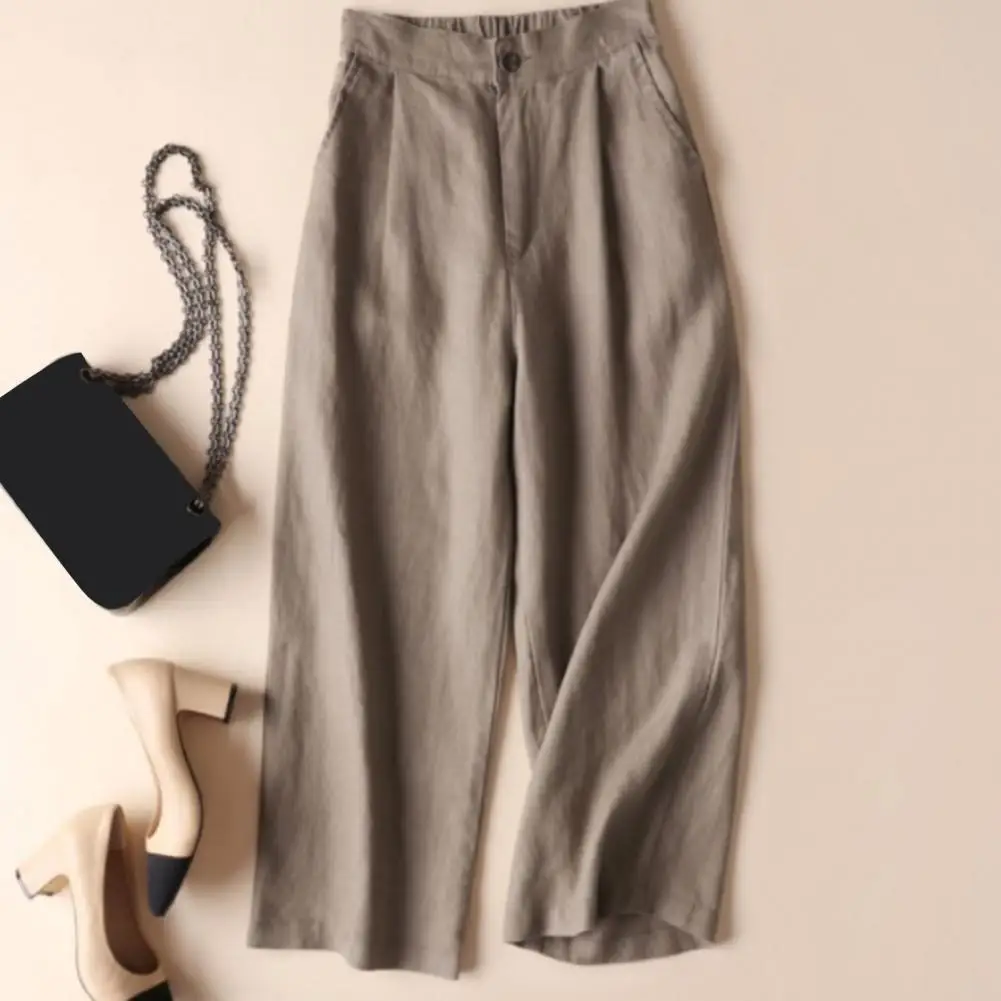 

Women Comfortable Casual Pants Versatile Women's Casual Pants Mid-rise Elastic Waist Solid Color Loose Fit Trousers for Office