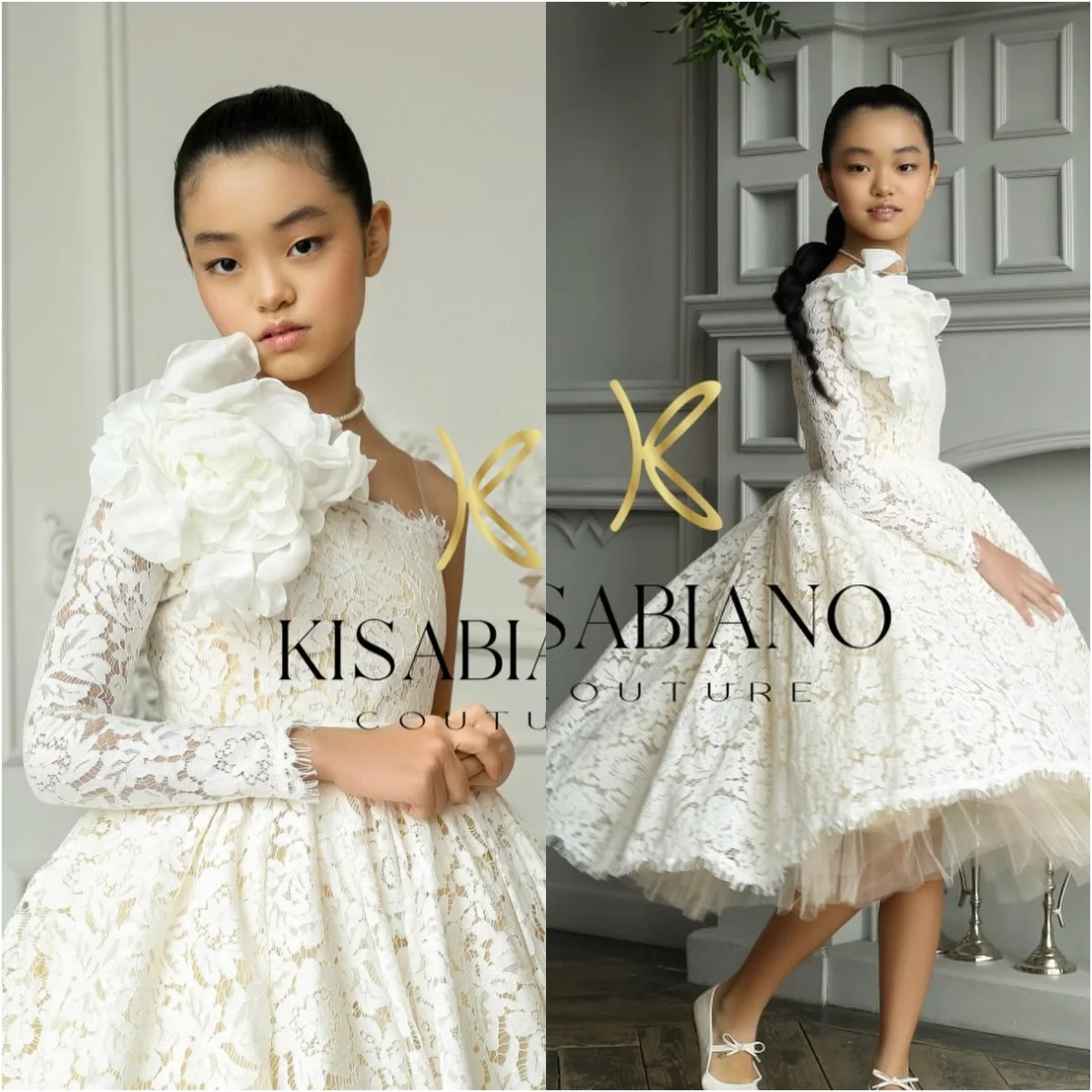 

Ivory Full Lace Flower Girl Dress For Wedding Party Big Floral First Communion Dress Baby Birthday Gowns