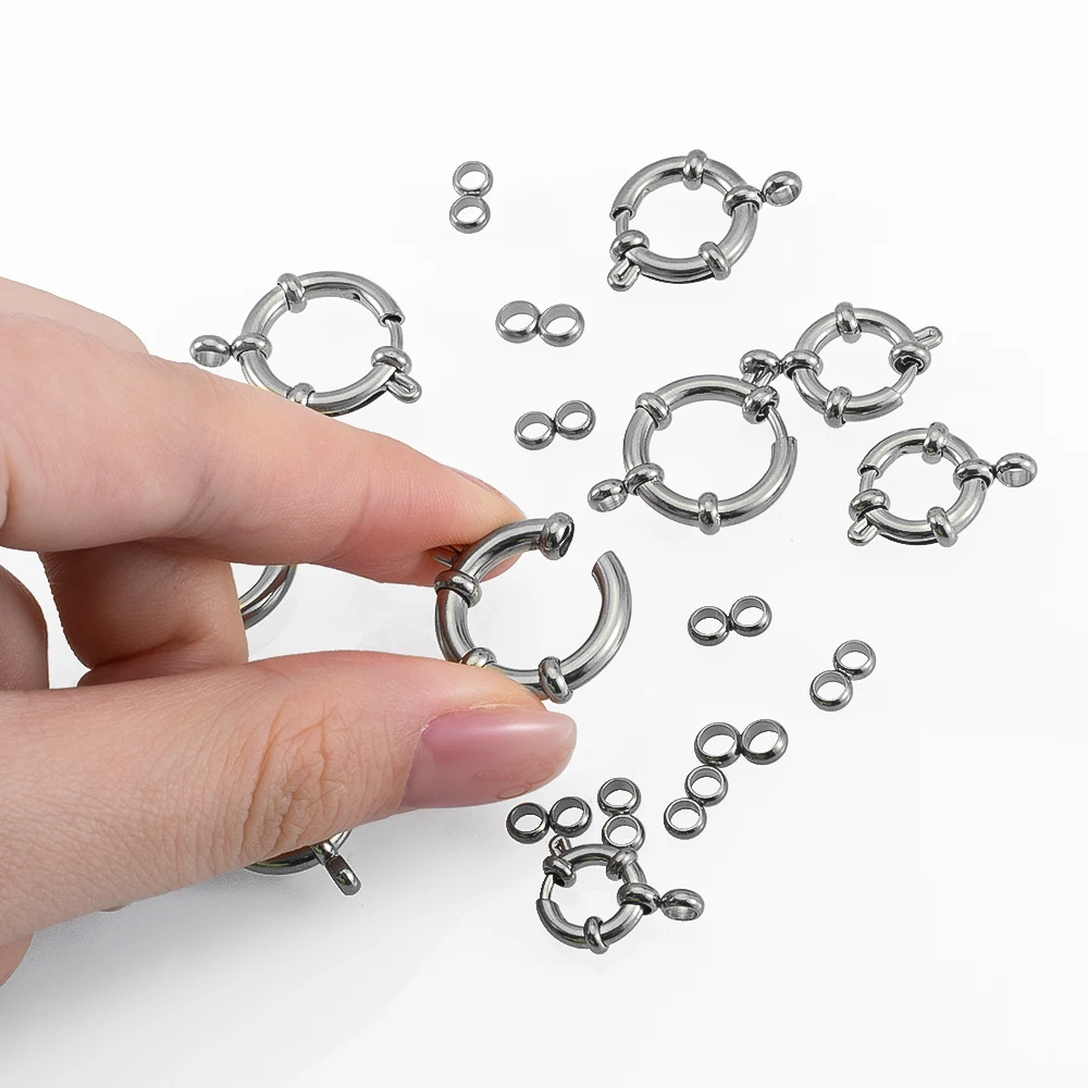4 قطعة الفولاذ المقاوم للصدأ الربيع المشابك جولة سوار بقفل موصلات ل عقد دي اي واي صنع المجوهرات اكسسوارات 10 12 14 16 18 مللي متر